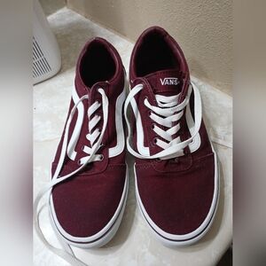 Vans Burgundy Canvas Old Skool Sneakers with White Stripe